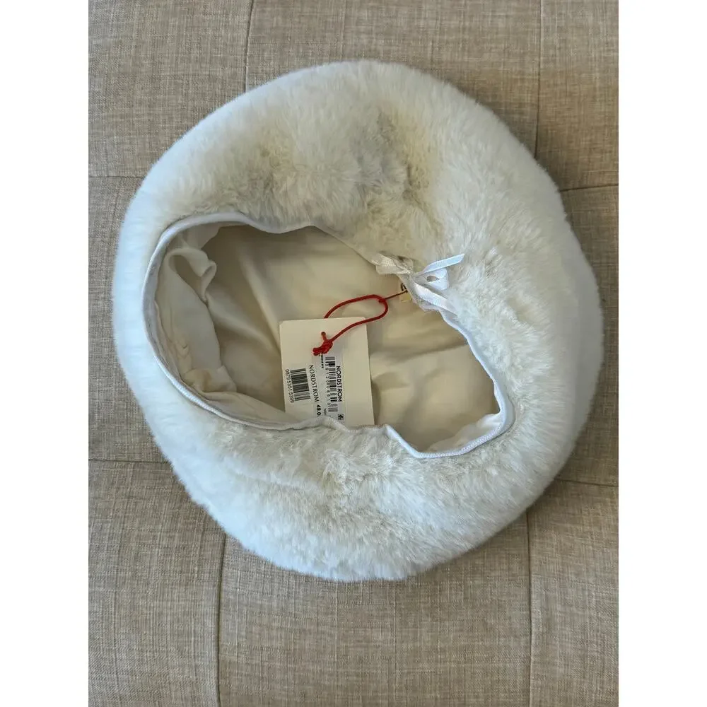 New ~ OPEN EDIT ~ Women's White Faux Fur Beret Adjustable Hats One Size